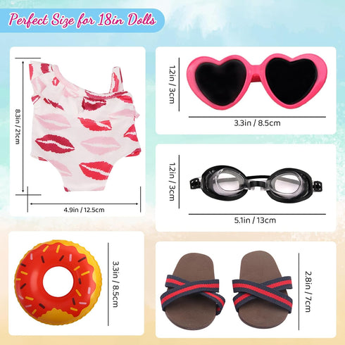 18 Inch Doll Swim Accessories Set, Passionate Doll Beach Sunbathing Playset for American doll Girls, includes Doll Bikini Swimsuits, Heart-shaped ...