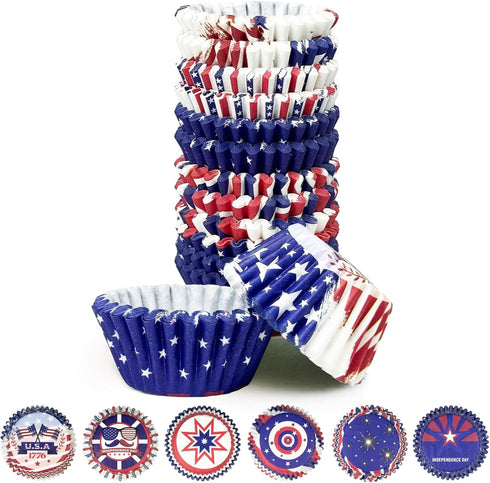 qiqee Independence Day Cupcake Liners Muffin Liners for Independence Day 300-Count 6 Original Design No Smell, Food Grade Baking Cups Paper(Small ...