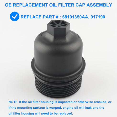 Oil Filter Housing Cap, Replace 68191350AA, 917-190 Compatible with Chrysler Dodge Jeep Ram - 200, 300, Challenger, Charger, Durango, Grand Carava...