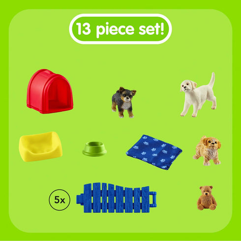 Schleich Farm World 13-Piece Puppy Pen Playset - Featuring 3 Cute Puppy Figurines and Accessories, Educational and Durable Toys, Fun and Imaginati...