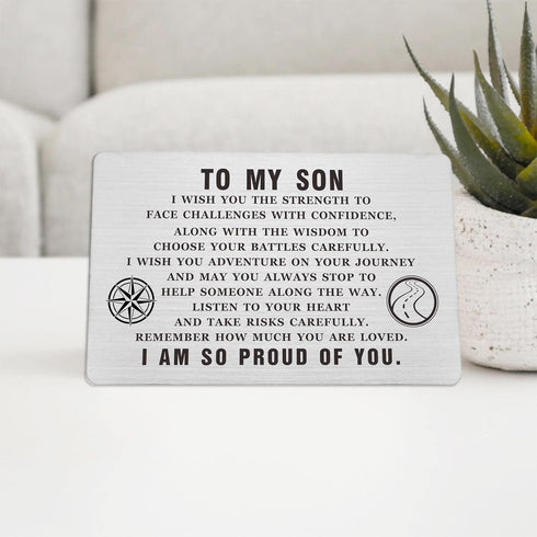 ABNTY To My Son Graduation Card - Steel Engraved Inspirational Quote Message Gifts for Son - Birthday Christmas Gifts Wallet Insert...