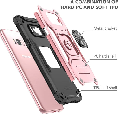 YmhxcY Galaxy S8 Case, Samsung S8 Case with HD Screen Protector, Armor Grade Case with Rotating Holder Kickstand Non-Slip Hybrid Rugged Phone Case...