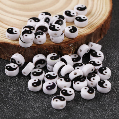 200pcs 7mm Yin Yang Tai Chi Acrylic Beads for Jewelry Making, Spacer Beads for DIY Bracelet Craft Making Supplies (7mm)...