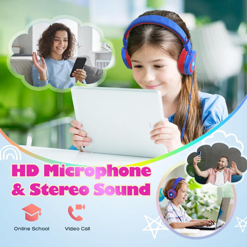 Kids Headphones for School, 2024 Upgrade USB Type C Kids Headphone with Microphone, Wired Boys Girls Headphones with Safe Limiter 85dB/95dB, Folda...