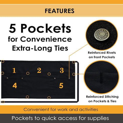 Brtex Server Aprons with 5 Pockets (2 Pack) – Commercial Grade Black Waist Aprons for Women Men – Restaurants Cafes Bars Home & Kitchen Apron 24x1...