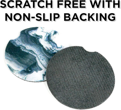 Black Marble | Car Coasters for Drinks Set of 2 | Perfect Car Accessories with Absorbent Coasters. Car Coaster Measures 2.56 inches with Rubber Ba...