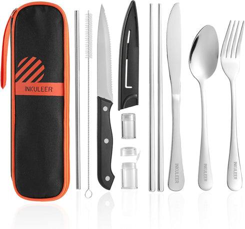 Travel Cutlery, Portable Cutlery Set | Portable Silverware Set, 18/8 Stainless Steel Lunch Reusable Travel Cutlery Set, Fork and Spoon/Knife Set f...