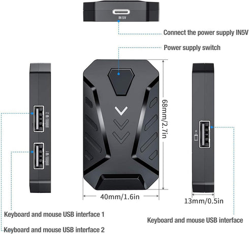 Gaming Keyboard and Mouse Converter,Keyboard and Mouse Adapter,Bluetooth Keyboard and Mouse Converter,Mobile Game Converter,Suitable for iOS/Andro...