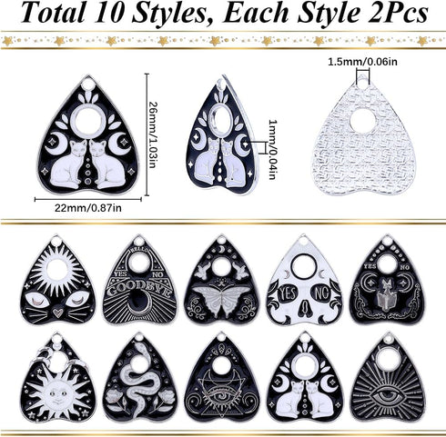 SUNNYCLUE 1 Box 20Pcs 10 Styles Tarot Charms Bulk Enamel Magic Charm Black Silver Alloy Cat Halloween Ouijas Heart Gothic Charm for Jewelry Making...