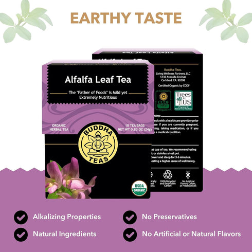 Buddha Teas - Alfalfa Leaf Tea - Herbal Tea - For Health & Wellbeing - With Vitamins, Minerals & Antioxidants - Clean Ingredients - Caffeine Free ...