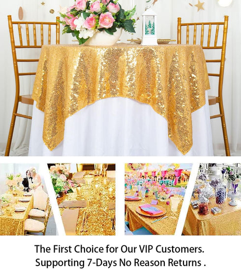 ShinyBeauty Sequin Tablecloth Table Linen Table Cover Table Overlays for Wedding Party Decor Backdrops ~1122S (54x54-Inch, Gold)...