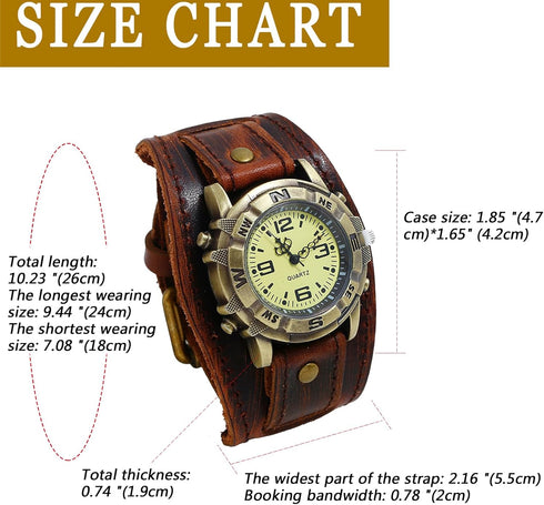 Gothic Punk Leather Watch: Men Vintage Steampunk Halloween Quartz Analog Bracelet Watches Retro Hip-hop Waterproof Cuff Wristwatch...