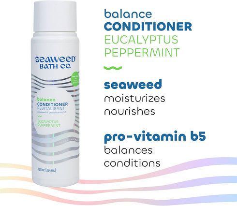 Seaweed Bath Co. Balance Conditioner, Eucalyptus Peppermint Scent, 12 Ounce, Sustainably Harvested Seaweed, Pro Vitamin B5, For Normal to Oily Hai...