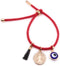 18K Gold Plated Saint Benedict Red String Bracelet Adjustable Charm Evil Eye & Dainty Genuine Azabache Hand...