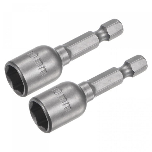 2Pcs 1/4 Quick-Change Hex Shank, 10mm (3/8-Inch) Magnetic Nut Setter Driver Drill Bit, 1.89 Inch Length, Metric for Machine Maintenance, Furniture...