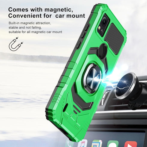 TJS Compatible for Cricket Icon 5 Case, AT&T Motivate 4 Case, with Tempered Glass Screen Protector, Metal Ring Magnetic Support Kickstand Heavy Du...