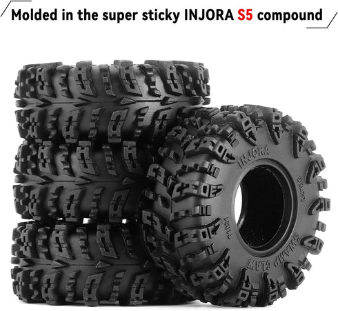 INJORA 1.0 Tires - S5 Swamp Claw Mud Terrain Tires for TRX4M AX24 SCX24 FCX24 1/18 1/24 RC Crawler Car, 56 * 23mm, T1021...
