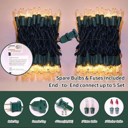 Super-Bright Extendable Warm White Christmas Lights Decoration 100Lights 19.6ft UL Certified Mini Bulb String Lights Set for Outdoor Christmas Tre...