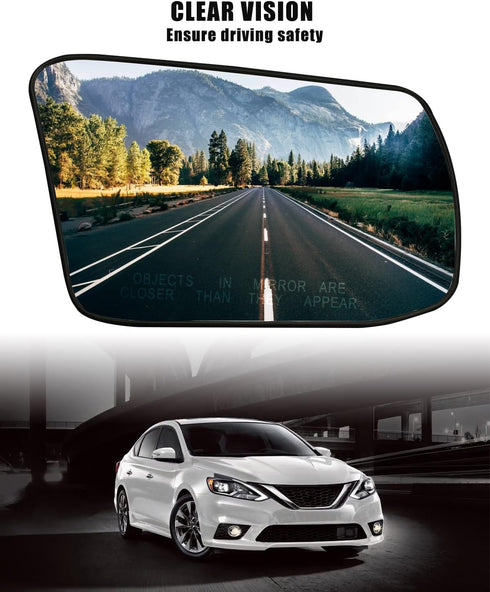 Passenger Side Heated Mirror Glass with Rear Holder Fit for Nissan Altima Sentra 2013 2014 2015 2016 2017 2018, Right Side Rear View Mirror Glass ...