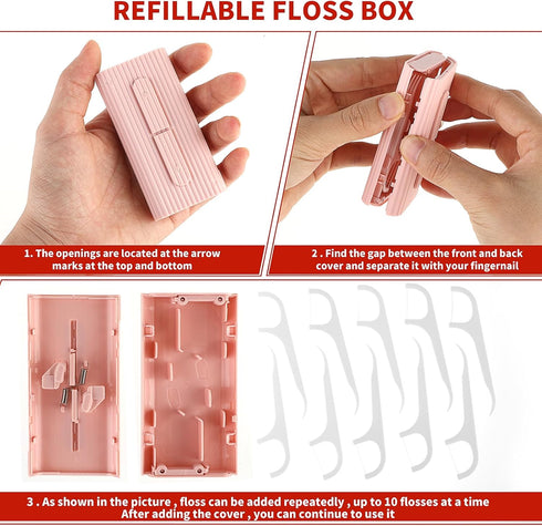 Portable Dental Floss Case Automatic Dental Floss Pick Organizer Case Travel Flosser Dispenser Storage Case Refillable Holder Boxes with 10 Floss ...
