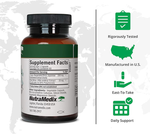 NutraMedix Resveratrol Capsules - Bioavailable Antioxidants Supplement from Red Wine Extract + Grape Skins - 200mg Japanese Knotweed for Immune & ...