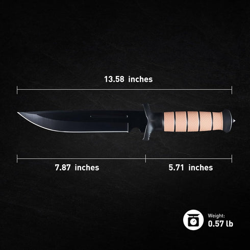 13.6" Fixed Blade Tactical Fighting Knife with Sheath, Stainless Steel Survival Hunting Bushcraft Full Tang Non-Slip Handle Bowie Knife for Campin...