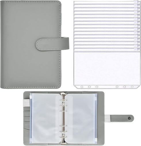 15 PCS A6 Binder Pockets with PU Leather Notebook Binder Cover Refillable 6 Round Ring Binder Set for Personal Planner Organizer, Budget Binder, S...