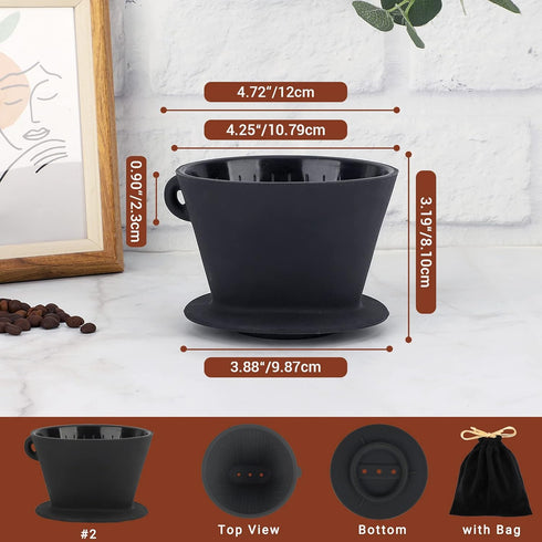 Segarty Silicone Pour Over Coffee Dripper, 1 Set Black Collapsible Coffee Maker Single Cup with Storage Pouch, Reusable Coffee Filter Cone Drip Ho...