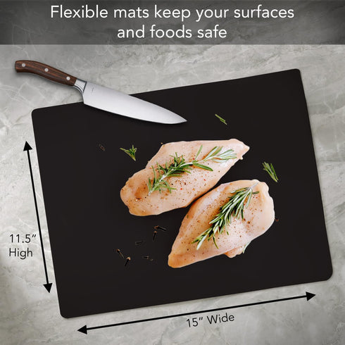 Cut N' Funnel Black Flexible Plastic Cutting Board Mat 2 Pack, 15" x 11.5", Made in the USA, Easily Funnels Foods, Knife Friendly, Easily Wipes Cl...