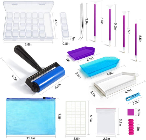 inifus 70 pcs 5D DIY Diamond Painting Accessories,Diamond Painting Tools with Diamond Embroidery Box and Roller,Dimoand Art Tools for Adults or Ki...
