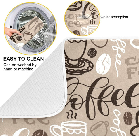 Coffee Mat Coffee Cup Drying Mat Coffee Maker Mat for Counter tops,Coffee Lover Microfiber Dish Drying Mats Medium Brown Kitchen Spill Mat 16x18 I...