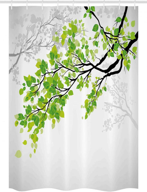 Ambesonne Nature Stall Shower Curtain, Twiggy Spring Tree Branch Refreshing Leaves Summer Peaceful Woodland Graphic, Fabric Bathroom Decor Set wit...