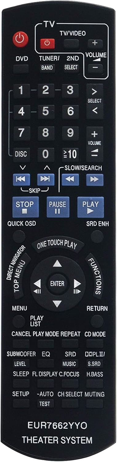EUR7662YY0 Replace Remote Control Compatible with Panasonic DVD SA-PT950P SB-HC950 SB-HS950 SB-HS1050 SB-HW950 SB-WA1050 SH-FX65T SE-FX65 SE-FX66 ...