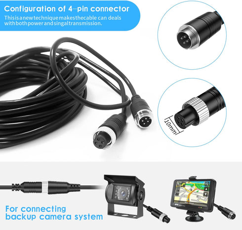 EKYLIN 16FT 5M Car Video Extension Cable 4-Pin Aviation Waterproof Shockproof for CCTV Rearview Camera Truck Trailer Camper Bus Motorhome Vehicle ...
