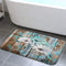 Farmhouse Floral Flower Bath Mat, Teal Daisy Rustic Wooden Plank Country Barn Wood Turquoise Blue Non-Slip Flannel Soft Doormat Floor Entryways Ou...