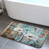 Farmhouse Floral Flower Bath Mat, Teal Daisy Rustic Wooden Plank Country Barn Wood Turquoise Blue Non-Slip Flannel Soft Doormat Floor Entryways Ou...