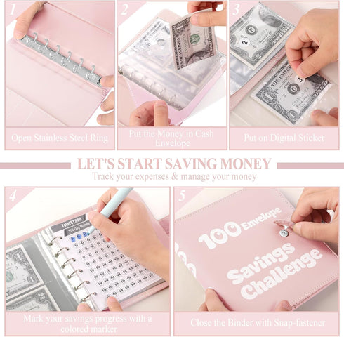 100 Envelopes Money Saving Challenge, Small 1000 Savings Challenge Binder with Cash Envelopes, Budget Binder for Budgeting and Organizing, Easy & ...