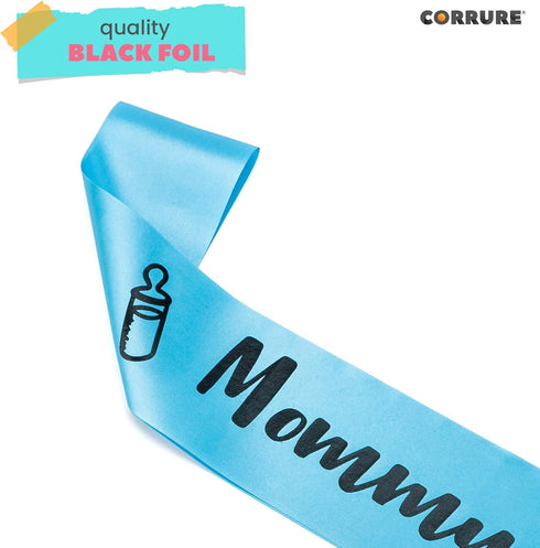 CORRURE Baby Shower Sash for Boy - 'Mommy to Be' Sash With Beautiful Blue Ribbon and Black Foil Text - Ideal Gender Reveal, Baby Shower, Welcome B...