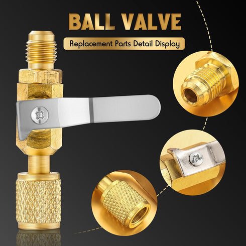 4 Pcs Air Conditioner Ball Valve and Quick Coupler Access Tee 1/4" SAE Adapter Kit Valves Core Tee Adapter with Swivel Connector and Straight Refr...