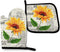 Watercolor Sunflowers Oven Mitts and Pot Holders Sets Heat Resistant Oven Gloves with Non-Slip Surface for Safe BBQ Cooking Baking Grilling Set of...
