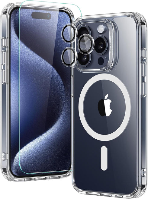 ESR for iPhone 15 Pro Max Case Set, 1 Tempered-Glass Screen Protector, 1 Set of Lens Protectors, Military-Grade Protection, Yellowing and Scratch ...