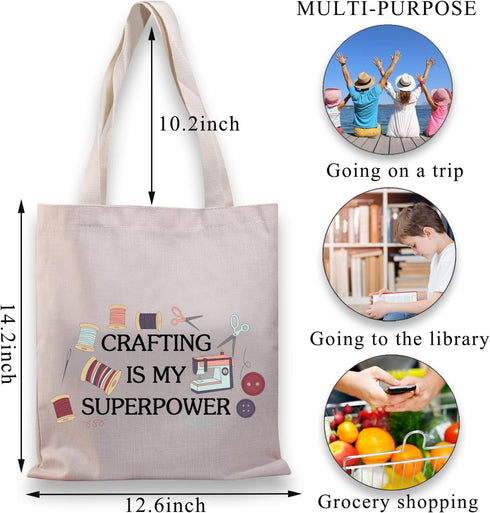 BDPWSS Sewing Gift For Women Sewing Lover Gift Crafting Is My Superpower Sewing Tote Bag Sewing Machine Crafting Lover Gift...
