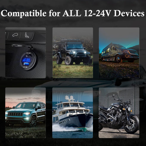 BATIGE PD 45W USB C Quick Charger 18W USB 3.0 Charger Socket Waterproof with Switch LED Voltmeter and Wire Fuse DIY Kit for 12V/24V Car Boat Marin...