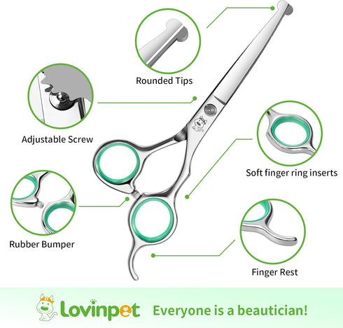LovinPet Dog Grooming Scissors Set, all Safety Round Tips Professional 6 in 1 Germany Stainless Steel Dog Grooming Scissors Kit,Sharp and Durable ...