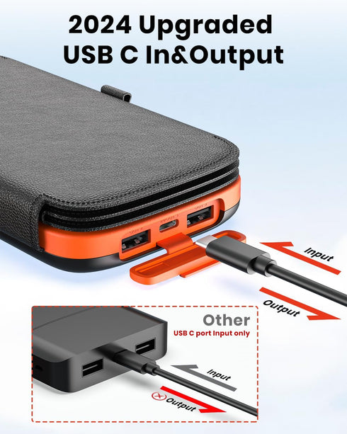 Hiluckey Solar Power Bank 10000mAh Built in 4 Panels 15W Fast Charging Solar Charger Outdoor Extenal Battery Pack for iPhone 15/15 Plus/15 Pro/15 ...