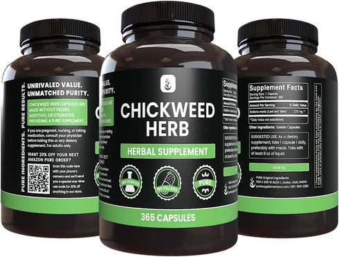 PURE ORIGINAL INGREDIENTS Chickweed Herb, (365 Capsules), No Magnesium Or Rice Fillers, Always Pure, Lab Verified...