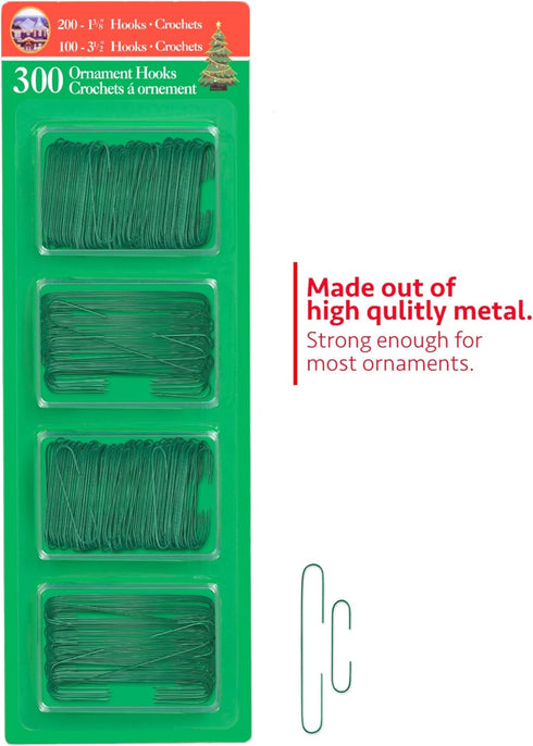 R’ND’s 300 Pack Ornament Hooks Christmas Tree Decorating Hangers- Metal Wire Ornament Hooks for Christmas Tree Decoration Hanging (Green)...