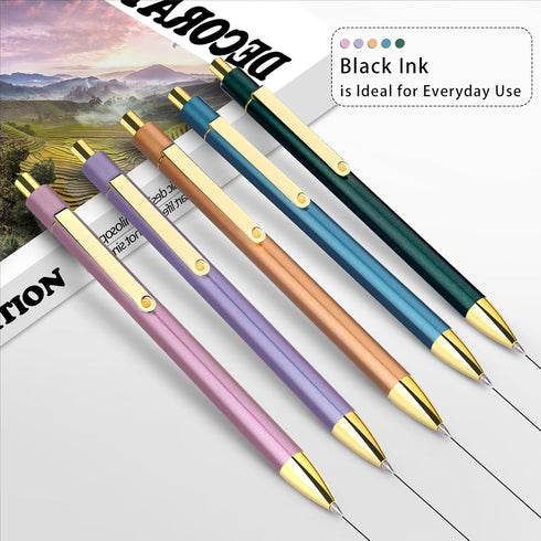 3 Pcs Ballpoint Pens,Black Ink Medium Point 0.5,Retractable Pretty Metal Ballpoint Gift Pens With 10 Extra Refills for Note Taking,Men Women Schoo...