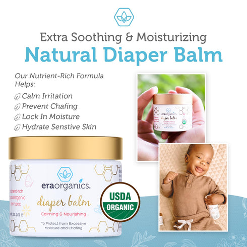 Era Organics Baby Diaper Balm - USDA Organic Ointment Cream Extra Soothing and Nourishing for Dry, Sensitive Skin - All Natural to Help Excess Moi...