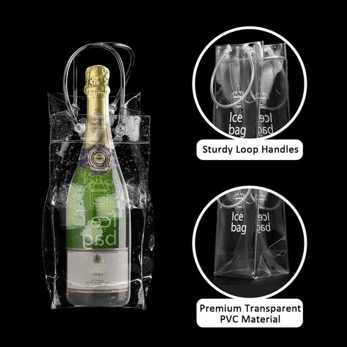 3 Pack Portable Ice Wine Bag, Collapsible Clear PVC Pouch Wine Cooler Bag, Wine Cold Bag with Handle for Champagne, Cold Beer, White Wine, Chilled...